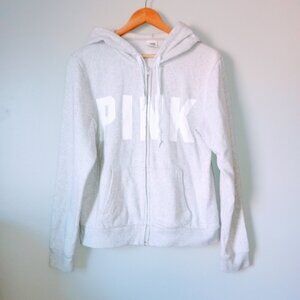 PINK Gray Hoodie with the White Pink Logo